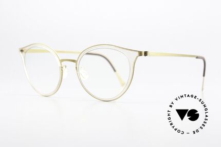 Lindberg 9728 Strip Titanium Cateye Brille Kristall Gold, bezauberndes Design & interessante Materialkombi, Passend für Damen