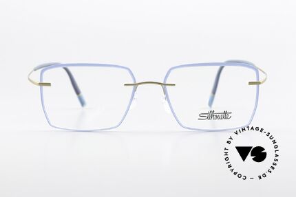 Silhouette 5518 Ozeanblaue Akzente Gold, markant eckige Randlosbrille mit blauen Farbakzent, Passend für Damen