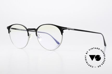 Tom Ford TF5548 Unisex Designerbrille Panto, klassisch in Farbe (mattschwarz/silber) und Form, Passend für Herren und Damen