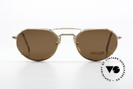 Matsuda 2867 Clip On Brille Vergoldet 90er, rare 90er Designer-Brille mit Sonnen-Clip (100% UV), Passend für Herren und Damen