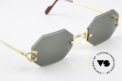 Cartier Rimless Octag Achteckige Sonnenbrille 90er, neue CR39 Gläser in grau-grün G15; 100% UV Schutz, Passend für Herren und Damen