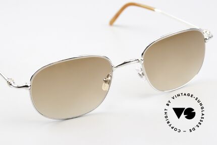 Cartier Vega 90er Luxus Platin Sonnenbrille, neue hellbraune Sonnengläser (100% UV Protection), Passend für Herren