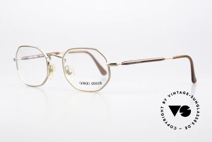 Giorgio Armani 182 Achteckige Brille 1980er, bronze-farbener Rahmen mit dunkelbraunen Bügeln, Passend für Herren und Damen