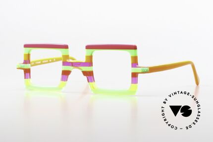 Wissing 3273 Verrückte Brille Bunt Eckig, mehrschichtiger Azetat-Rahmen, made in Germany, Passend für Herren und Damen