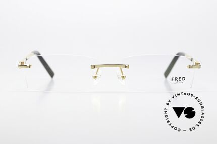 Fred Jamaique F4 Randlose Luxus Brille Eckig, color "056" = champagne gold / braunes Leguan-Leder, Passend für Herren