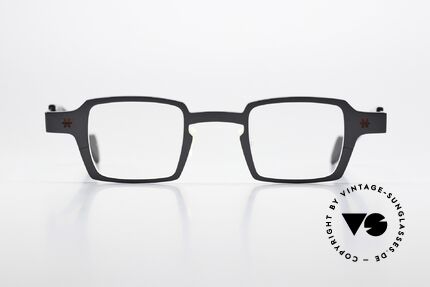 Theo Belgium Sixteen Eckige Designerbrille Titan, Modell Sixteen; Farbe 189 (grau-metallic / rot), Passend für Herren und Damen