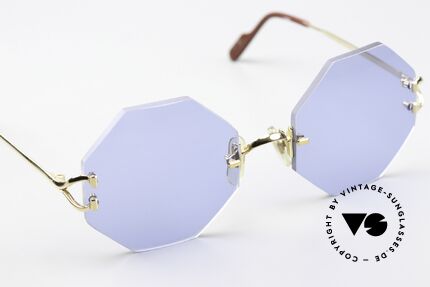 Cartier Rimless Octag Einzelstück Customized 90er, neue CR39 Sonnengläser in blau; 100% UV Schutz, Passend für Herren und Damen