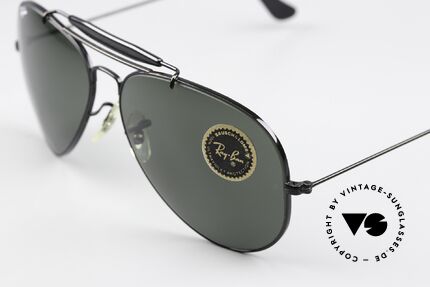 Ray Ban Outdoorsman II G15 Black Chrome Edition, grüne G15-Mineralsonnengläser mit B&L Gravur, Passend für Herren