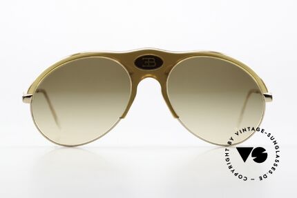 Bugatti 64901 Sammler Sonnenbrille 70er, edel, gold-glänzende Front mit goldbraunen Gläsern, Passend für Herren