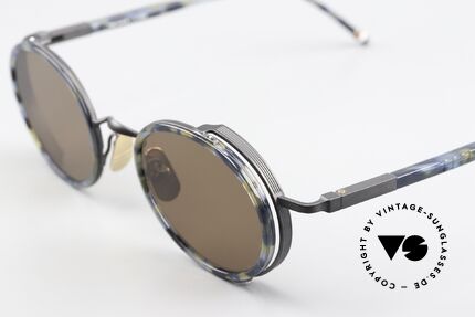 Thom Browne TBS813 Stilvolle Runde Sonnenbrille, entspiegelte Sonnengläser in Braun-Tönung, 100% UV, Passend für Herren