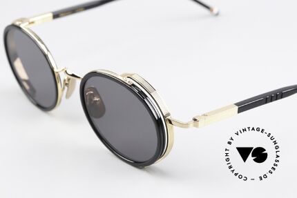 Thom Browne TBS813 Stilvolle Sonnenbrille Black, entspiegelte Sonnengläser in Grau-Tönung, 100% UV, Passend für Herren