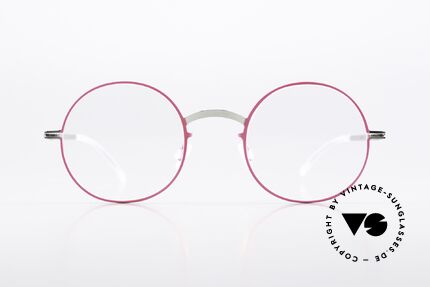 Mykita Sigur Damenbrille Silver Neon Pink, runde Brille LITE-Kollektion (2012 - 2014 gefertigt), Passend für Damen