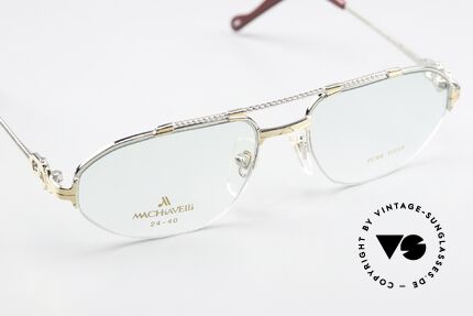 Machiavelli 24-40 Alte 80er Brille Gold & Platin, halb rahmenlos (Nylor-Brille) & entspechend komfortabel, Passend für Herren