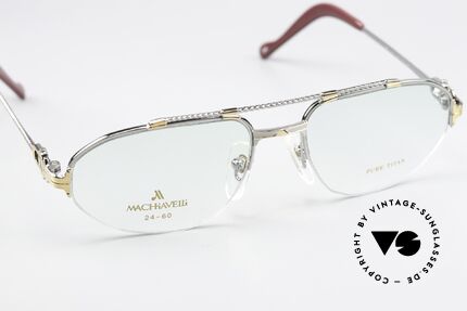 Machiavelli 24-60 80er Brille Palladium Gold, halb rahmenlos (Nylor-Brille) & entspechend komfortabel, Passend für Herren