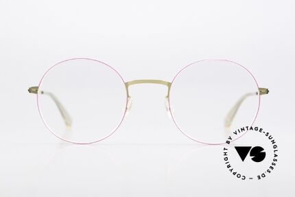 Mykita Kayo Rahmen Gold / Neon Pink, runde Brille der LESSRIM-Kollektion von 2017-2019, Passend für Damen